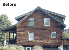 Log Home Before and After Blasting and Staining